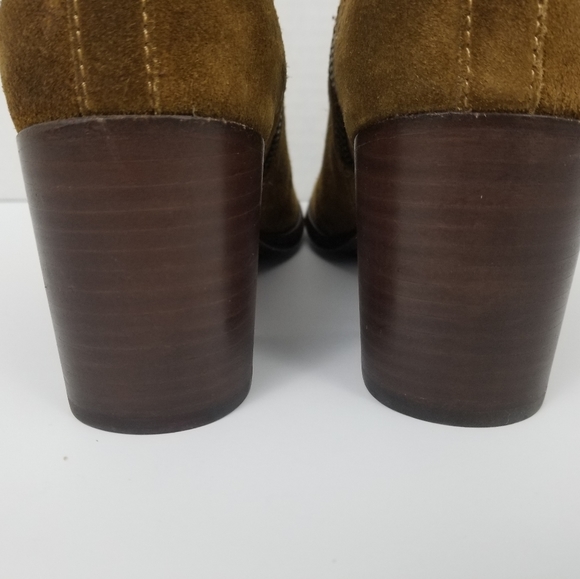 Frye Women Sz 9 Ankle Boots Tan Suede High Herk Ankle Boots Block Heel Round toe - Picture 8 of 10